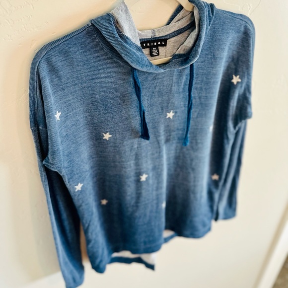 Tribal Star Knit Hooded Pullover Star Print Navy SZ SMALL NEW - Picture 6 of 12